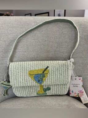 Made in India Green beaded purse with martini design